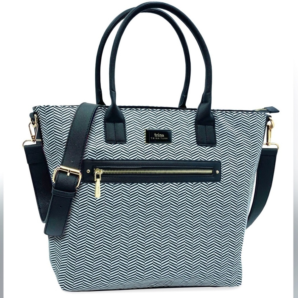 NWT Black and White Trina Turk Double Handled Tote w/Detachable Shoulder Strap